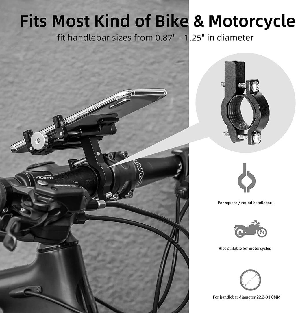 Premium Motorcycle Phone Mount with 5-Claw Lock Anti-Shake Design, Aluminum Alloy Construction, 360° Rotatable, Silicone Padded Grip, Compatible with 4.7" to 7" Smartphones (Width up to 95mm/3.7 inches)