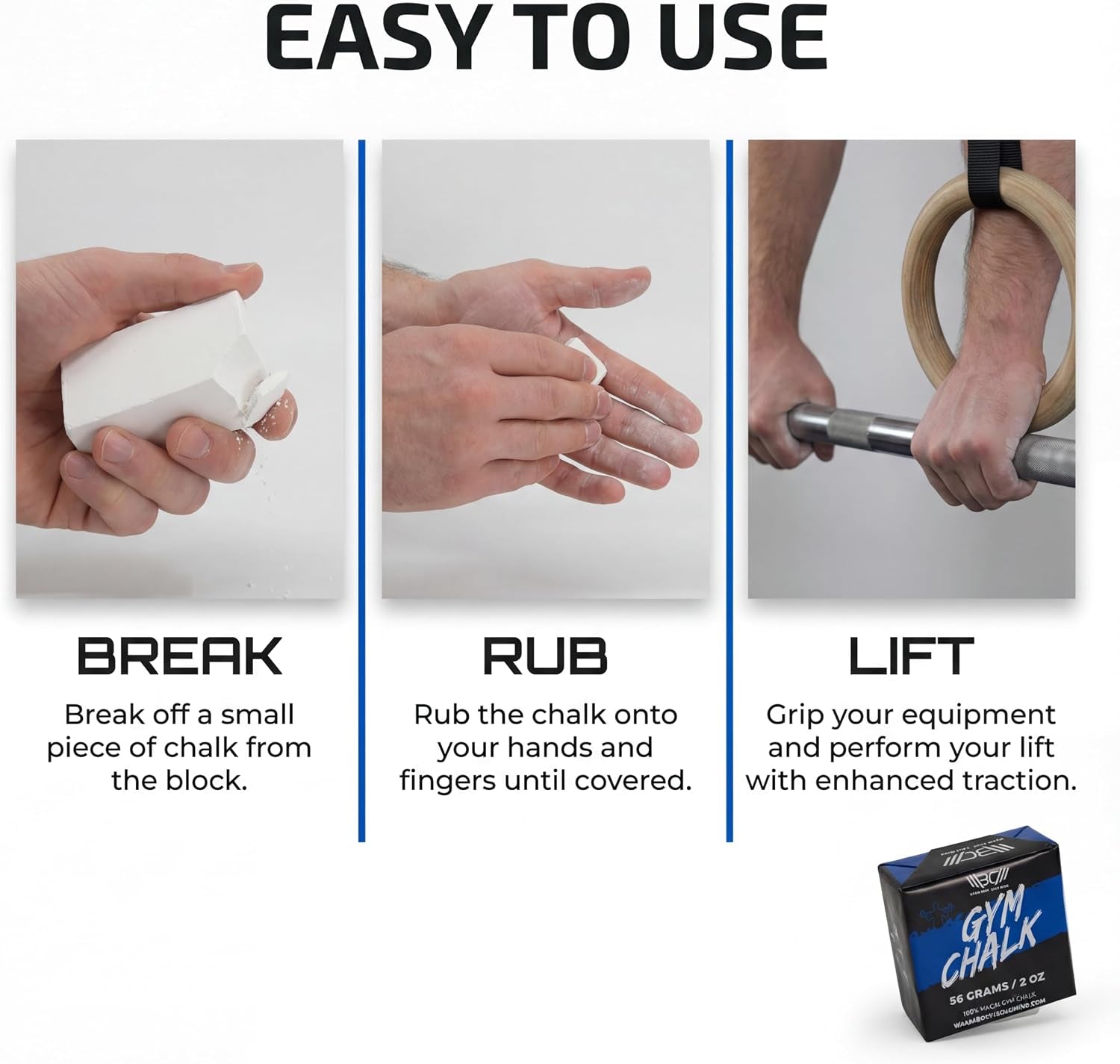 Sport Chalk Block - Gym Chalk for Weightlifting - Moisture-Absorbing Magnesium Carbonate - Gymnastics Hand Grip