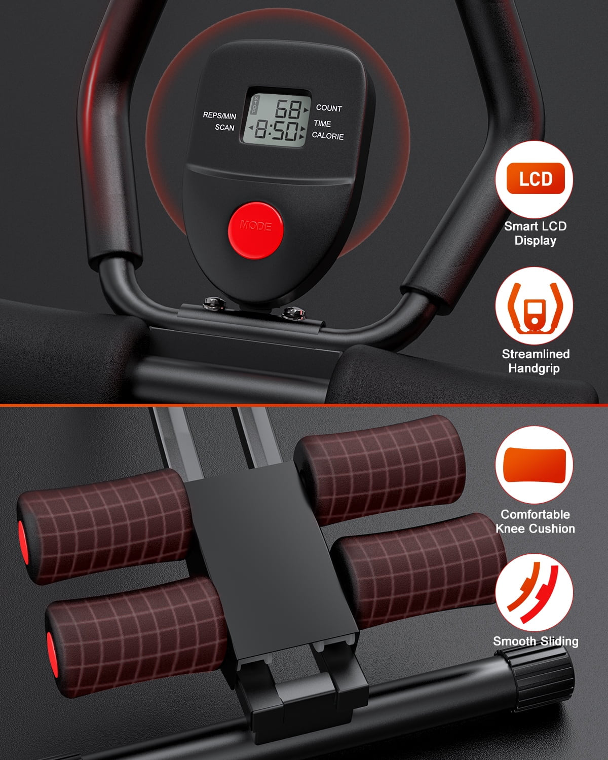 Foldable Ab Machine - Core and Abdominal Trainer for Home Gym, Supports Up to 440 lbs, Equipped with LCD Display