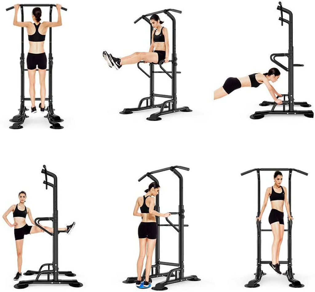 Multi-Function Power Tower Dip Station and Pull-Up Bar for Strength Training - Home and Office Gym Equipment, Black, 330 lbs Capacity