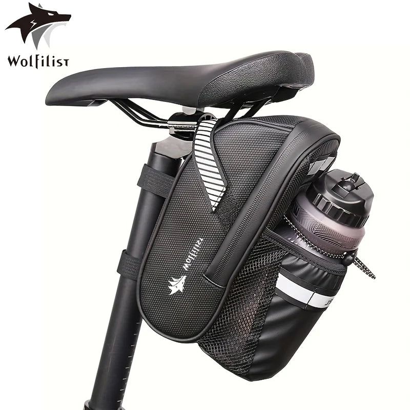 WOLFILIST Waterproof Bike Seat Bag with Reflective Water Bottle Holder - Ultra-Light Bicycle Saddle Bag Accessories