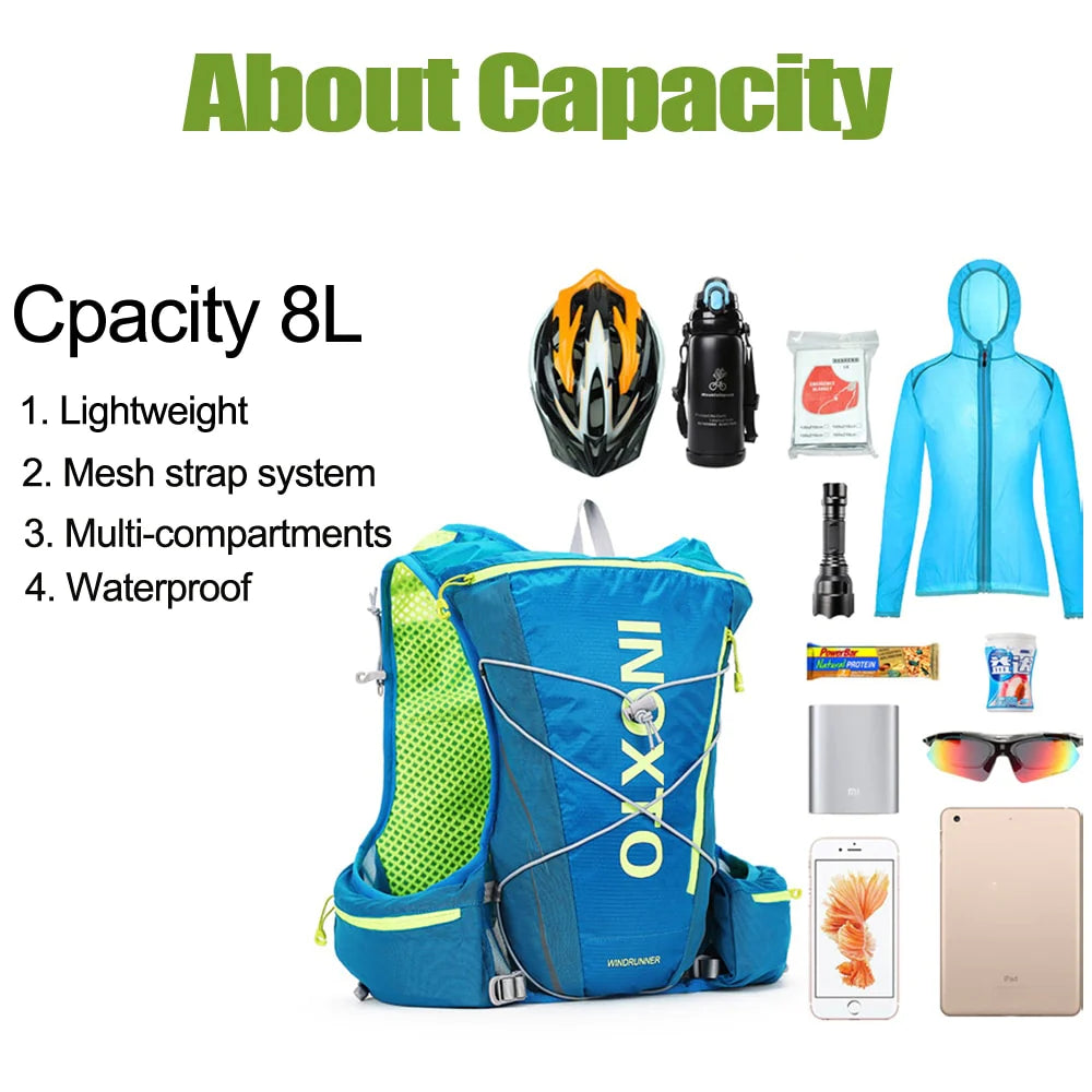 8L Hydration Vest Backpack for Men and Women - Outdoor Sports, Trail Running, Jogging, and Hiking with Water Bag and Flask Options