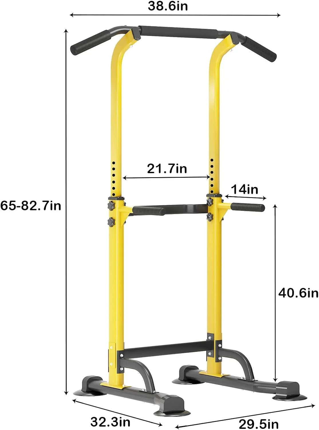 Height Adjustable Power Tower with Dip Stands and Pull-Up Bar for Home Gym - Yellow