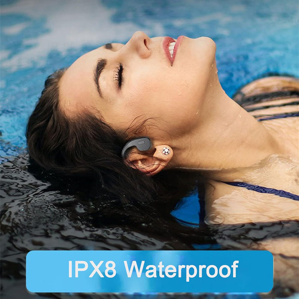 Bone Conduction Waterproof Bluetooth Headphones for Swimming with Microphone and 16GB Memory, IPX8 Rated