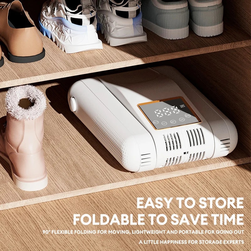 Portable Electric Shoe and Boot Dryer with 180° Folding Design and Smart Display for Footwear, Gloves, Hats, Socks, and Ski Boots