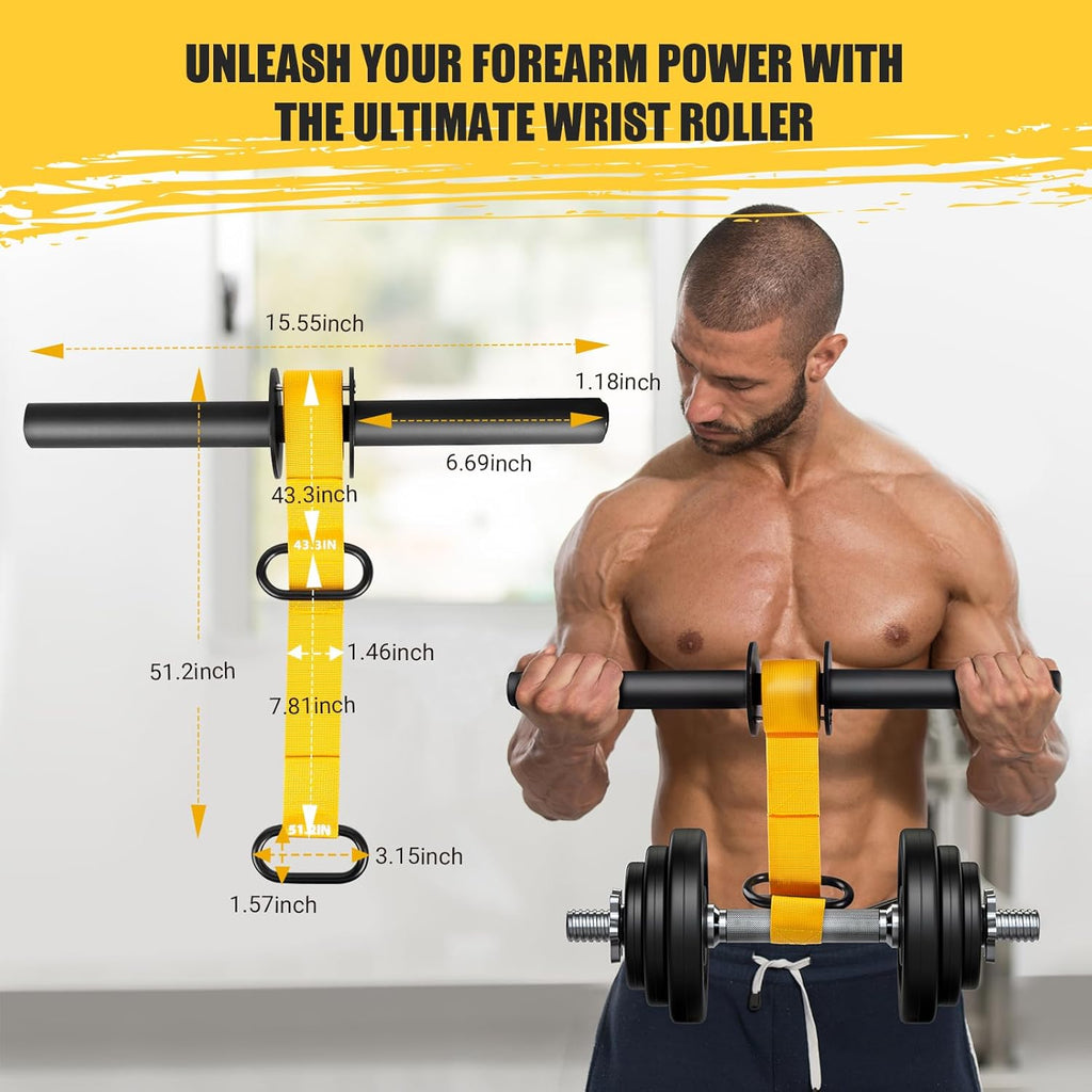 Forearm Strengthener and Wrist Roller with Ultra-Strong Nylon Webbing | Adjustable Lengths of 43.3" and 51.2" Featuring Dual Buckles, Quick Locking Mechanism, and Anti-Slip Grip Handles for Enhanced Strength Training