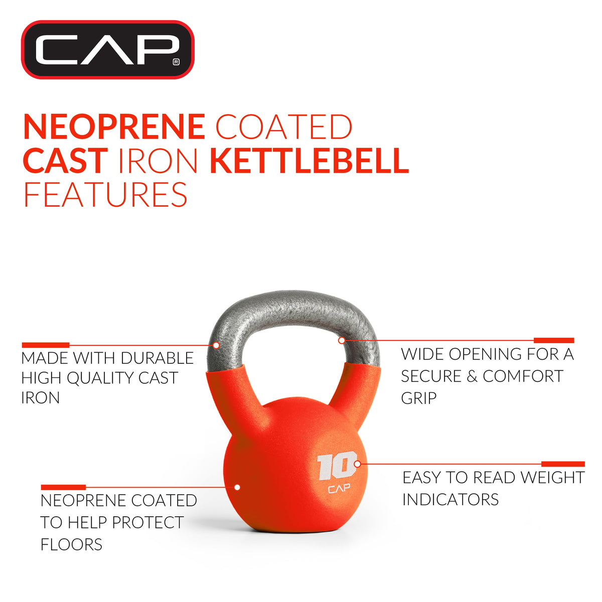 10 lb Neoprene Coated Kettlebell in Orange