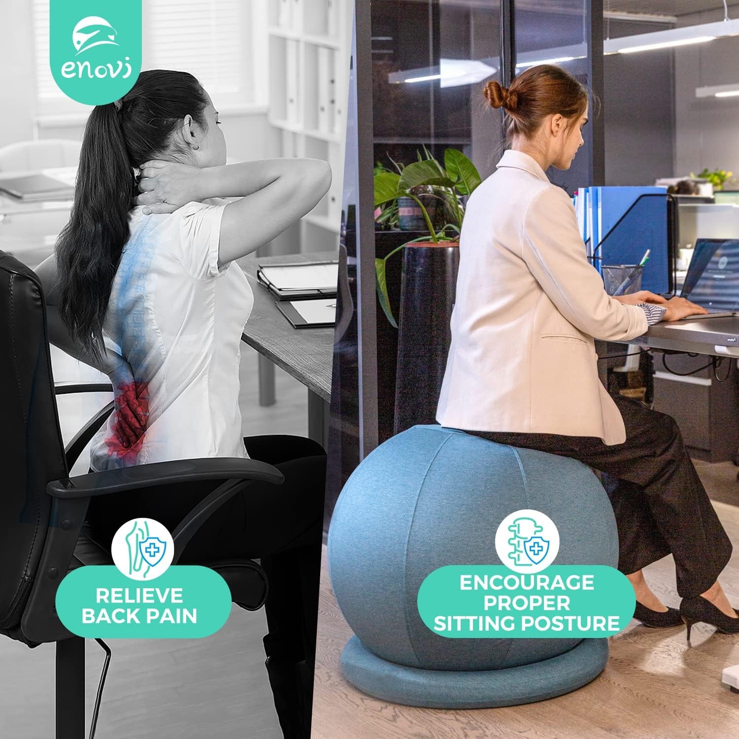 Probalanceω Yoga Ball Chair with Slipcover and Base for Home Office, Pregnancy, and Stability Support - Available in Multiple Colors and Sizes for Back Pain Relief