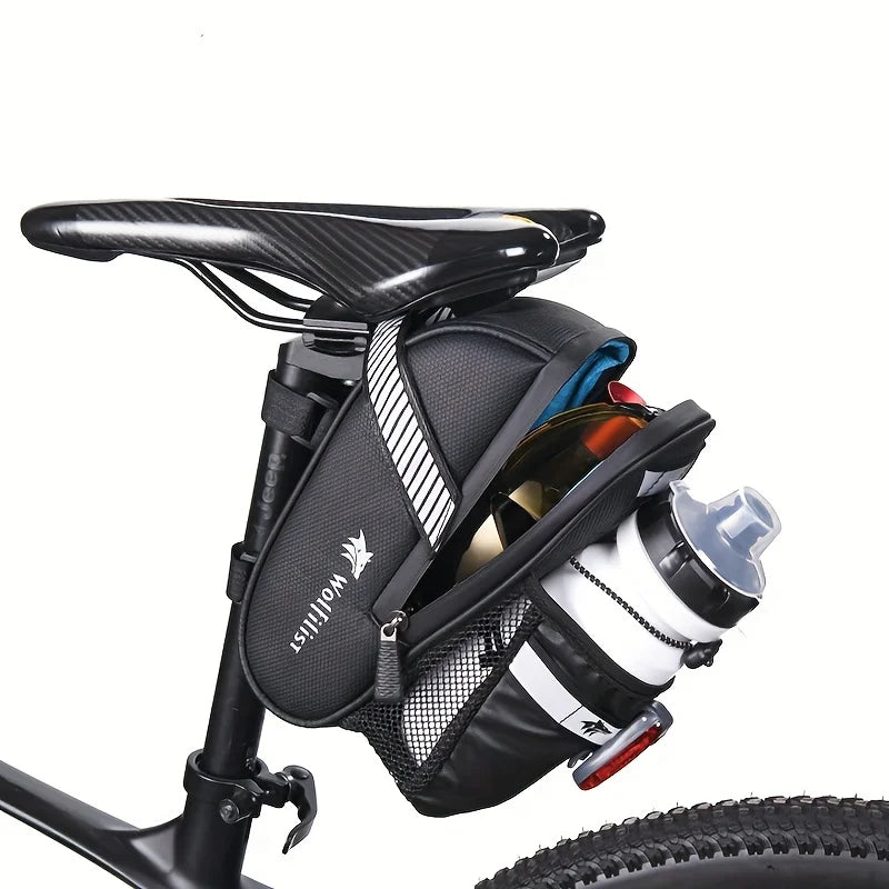 WOLFILIST Waterproof Bike Seat Bag with Reflective Water Bottle Holder - Ultra-Light Bicycle Saddle Bag Accessories