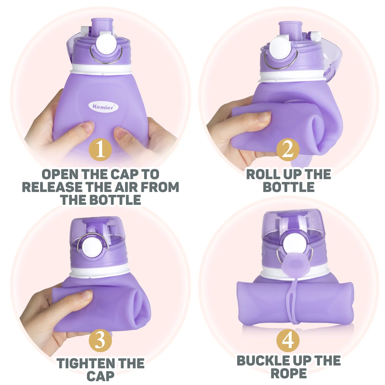 Collapsible Silicone Water Bottle - 750ml, Medical Grade, BPA-Free, Roll-Up Design, 26oz, Leak-Proof, Foldable for Sports and Outdoor Use