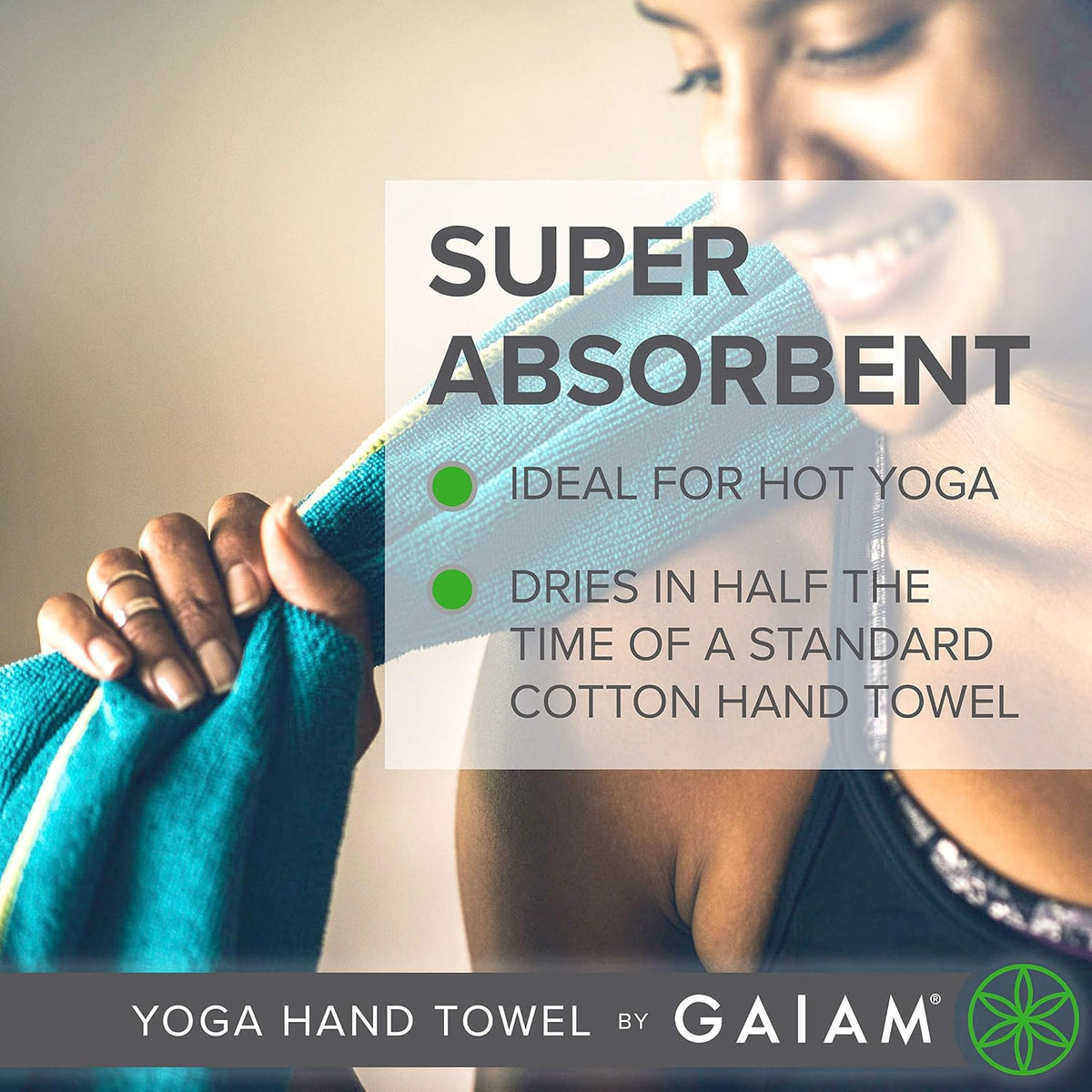 Gaiam Yoga Hand Towel, Microfiber, 30"X20" (Black/White)