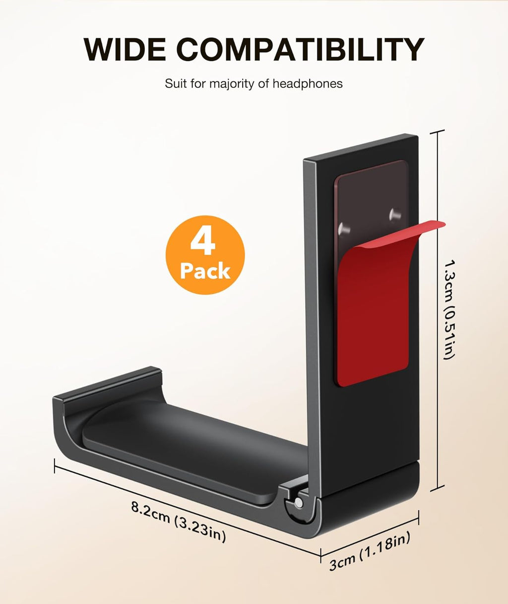 Foldable Aluminum Headphone Stand and Headset Holder Mount with No-Scratch Silicone Pad, Strong Adhesive Gaming Headset Hanger for PC, Home, and Office Use