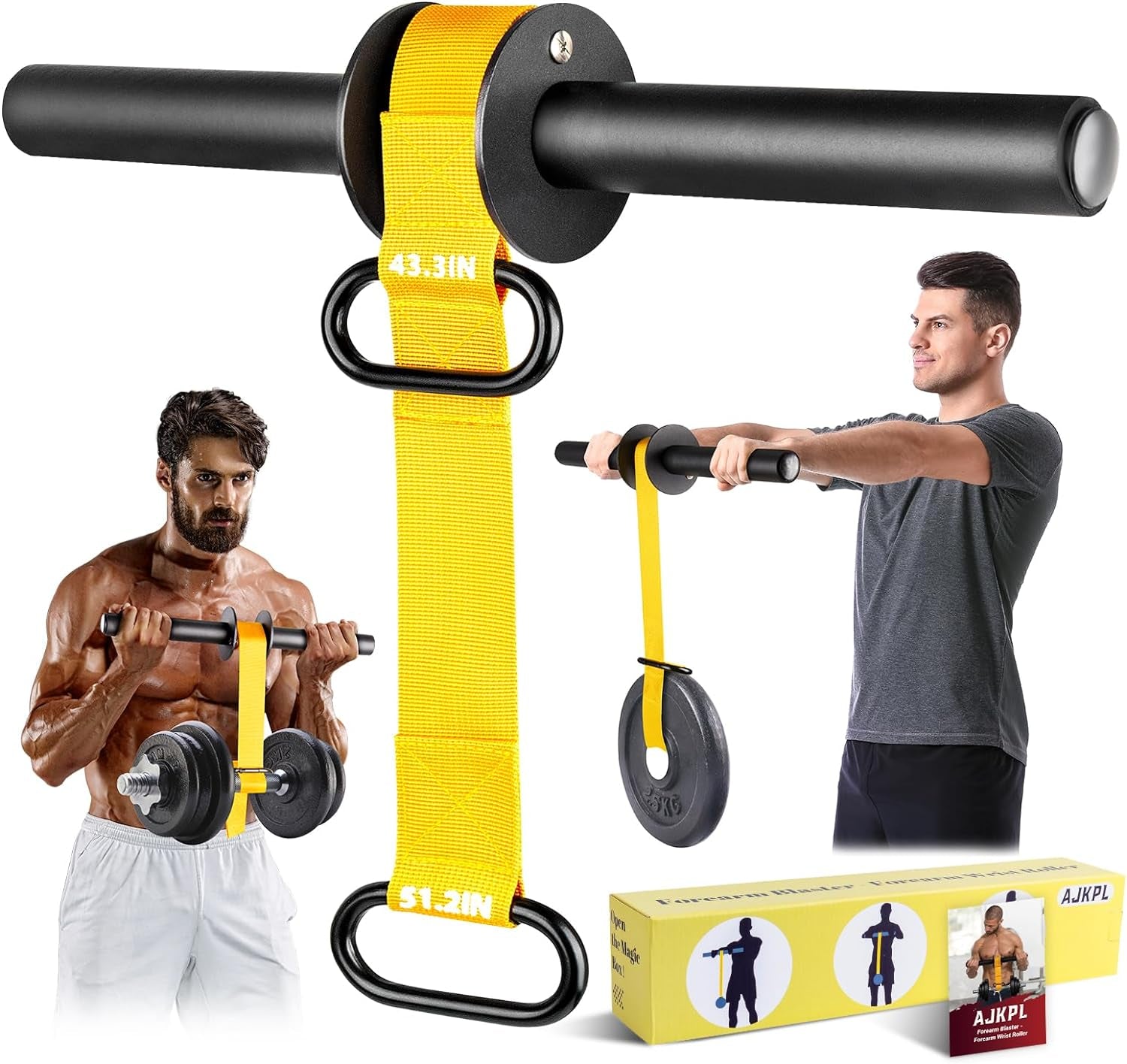 Forearm Strengthener and Wrist Roller with Ultra-Strong Nylon Webbing | Adjustable Lengths of 43.3" and 51.2" Featuring Dual Buckles, Quick Locking Mechanism, and Anti-Slip Grip Handles for Enhanced Strength Training