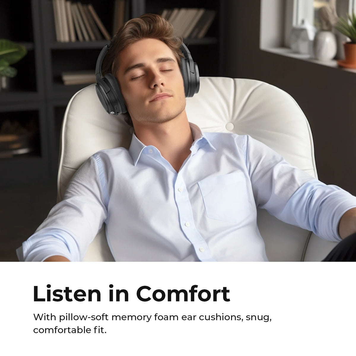 Premium Active Noise Cancelling Bluetooth Headphones with Microphone, Over-Ear Design, Comfortable Protein Earpads, 30 Hours Playtime, Foldable for Travel and Work - Black