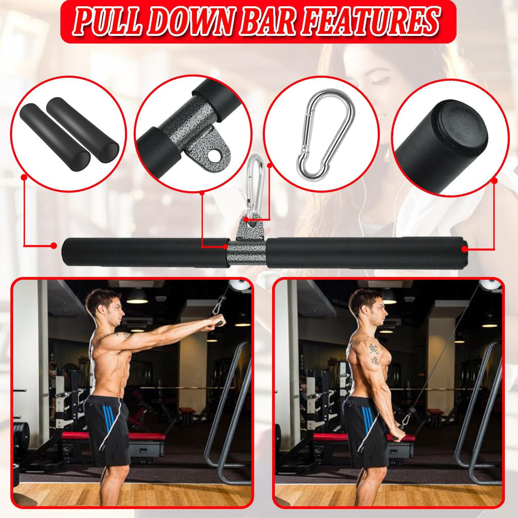 LAT Pull Down Bar Attachment for Cable Machines - Durable Fitness Accessory with Rubber Grip for Home Gym Muscle Building and Strength Training