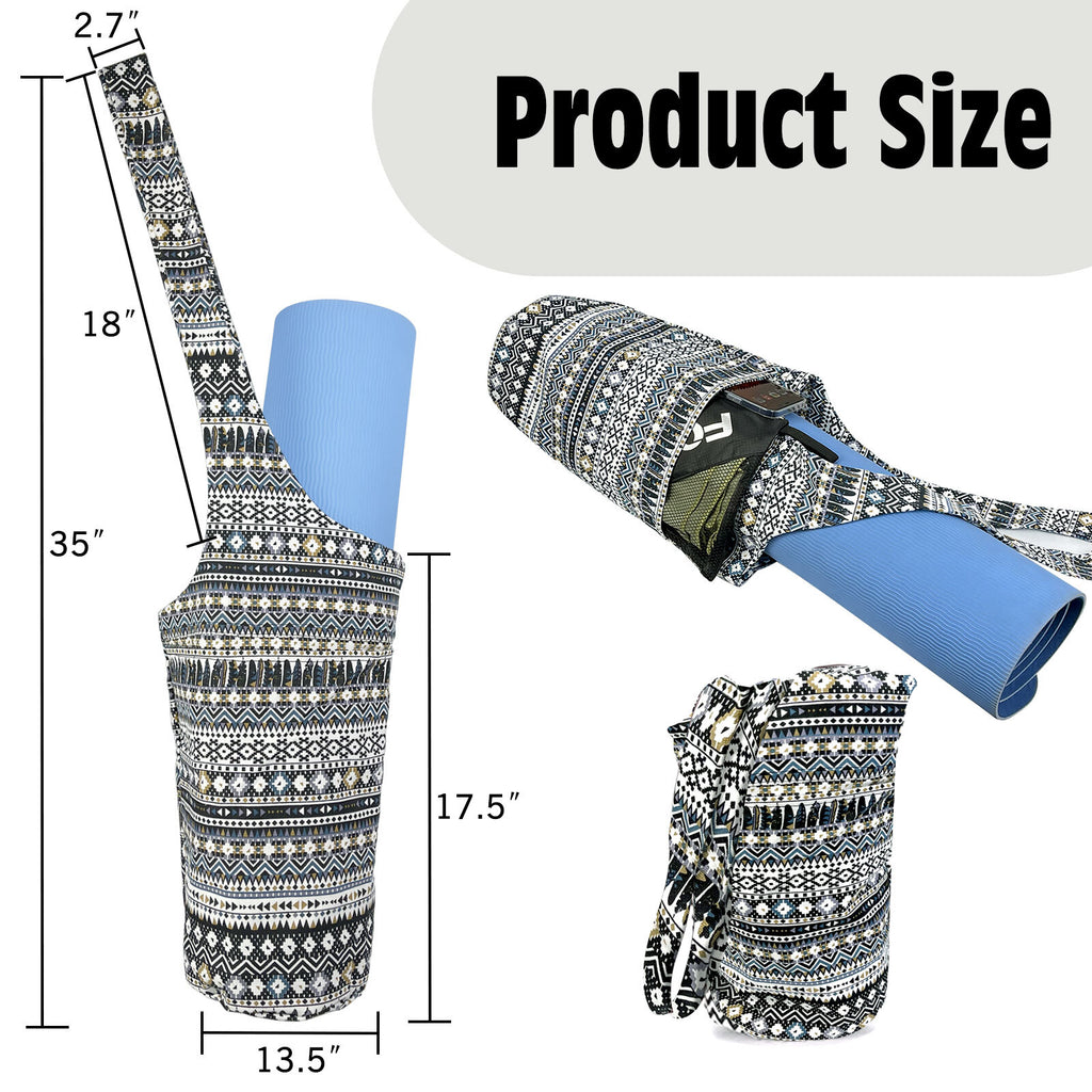 Yoga Mat Carrier Bag with Large Side Pocket and Long Strap - Fits Most Sizes