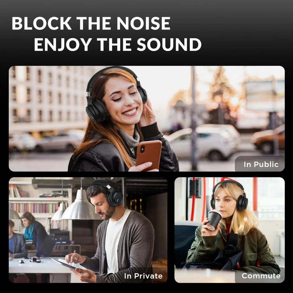 Bluetooth Noise-Cancelling Over-Ear Headphones with Microphone - Wireless and Wired Connectivity for TV and PC