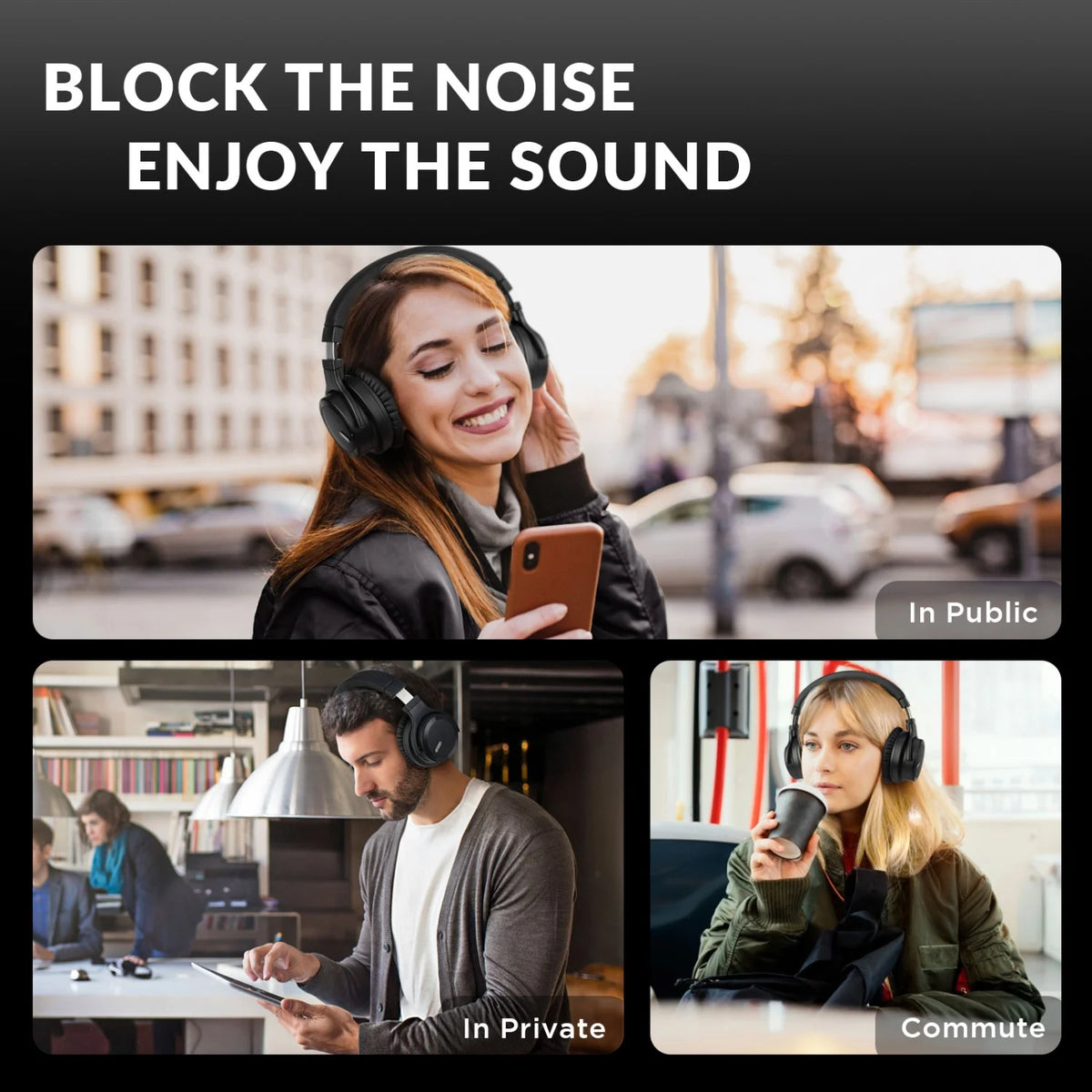 Bluetooth Noise-Cancelling Over-Ear Headphones with Microphone - Wireless and Wired Connectivity for TV and PC