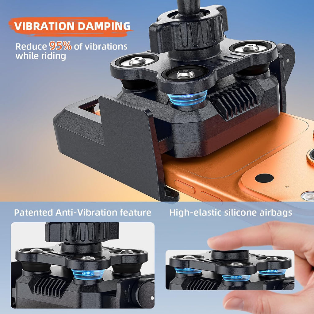 Anti-Vibration Motorcycle Phone Mount - Shockproof Handlebar Holder for E-Bikes, Electric Scooters, and Bicycles, Compatible with 4.7-7 Inch Phones