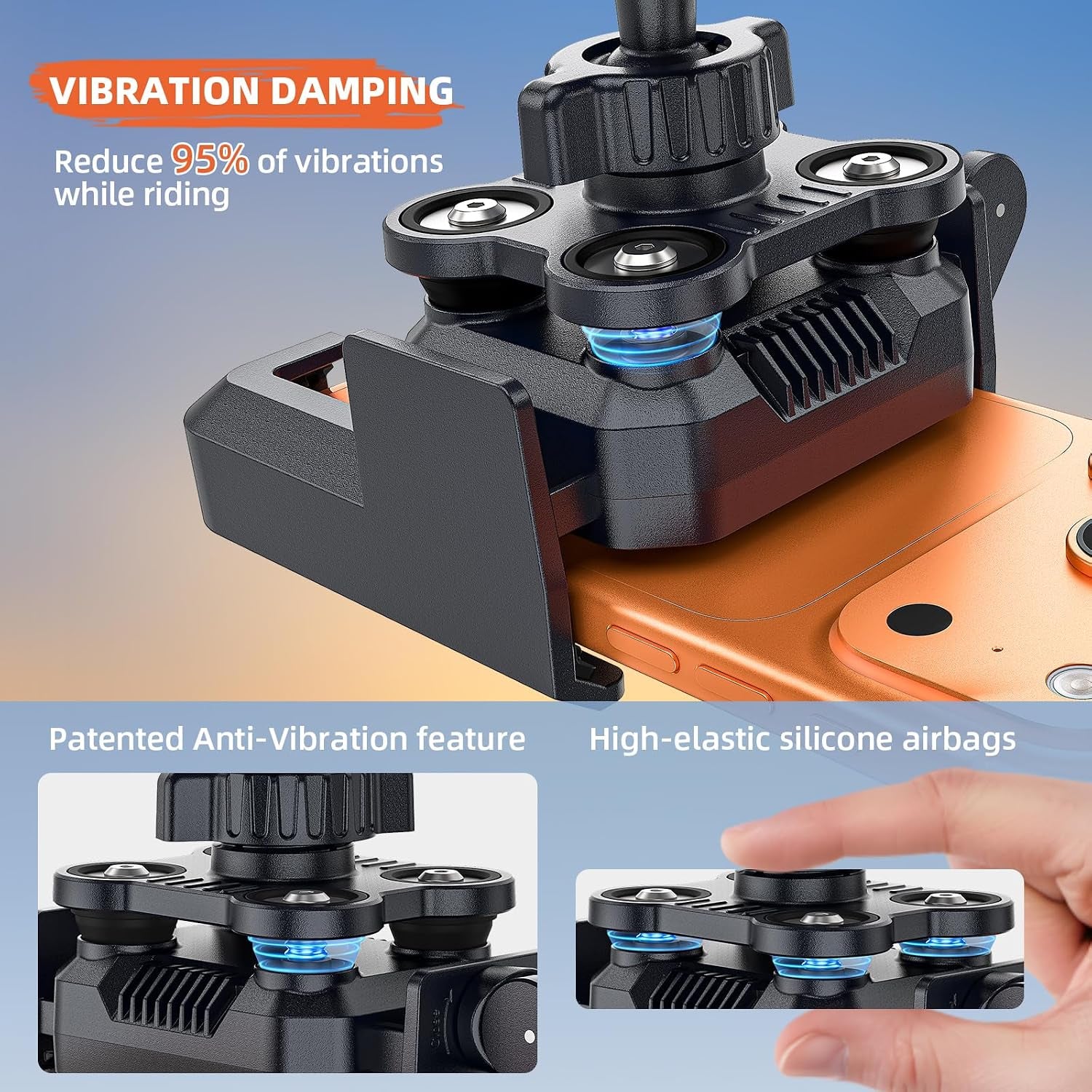 Anti-Vibration Motorcycle Phone Mount - Shockproof Handlebar Holder for E-Bikes, Electric Scooters, and Bicycles, Compatible with 4.7-7 Inch Phones