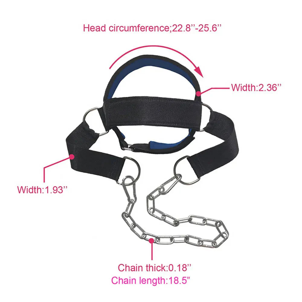 Neck Training Harness for Strength Development - Adjustable Steel Chain and Strap for Enhanced Muscle Strength