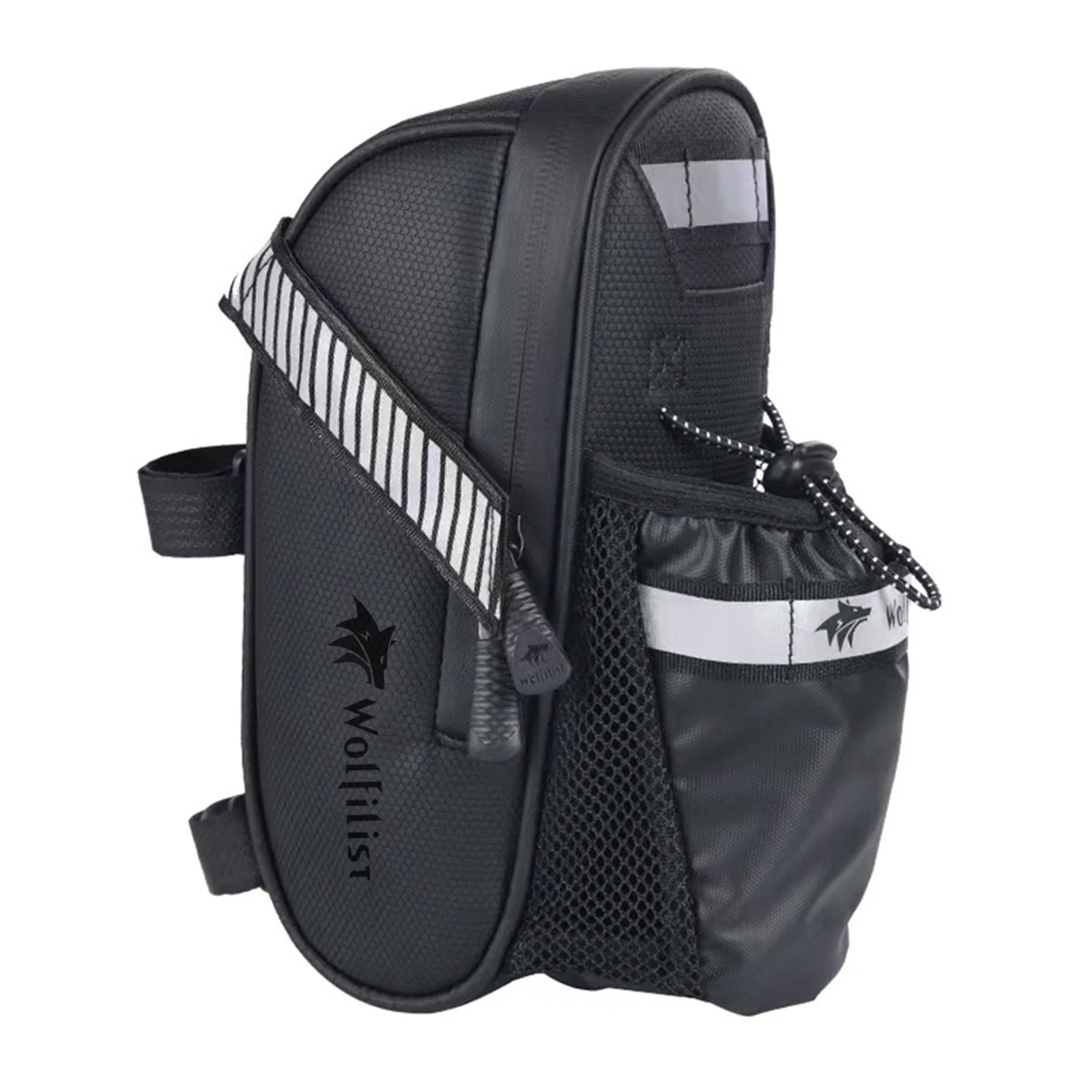 WOLFILIST Waterproof Bike Seat Bag with Reflective Water Bottle Holder - Ultra-Light Bicycle Saddle Bag Accessories