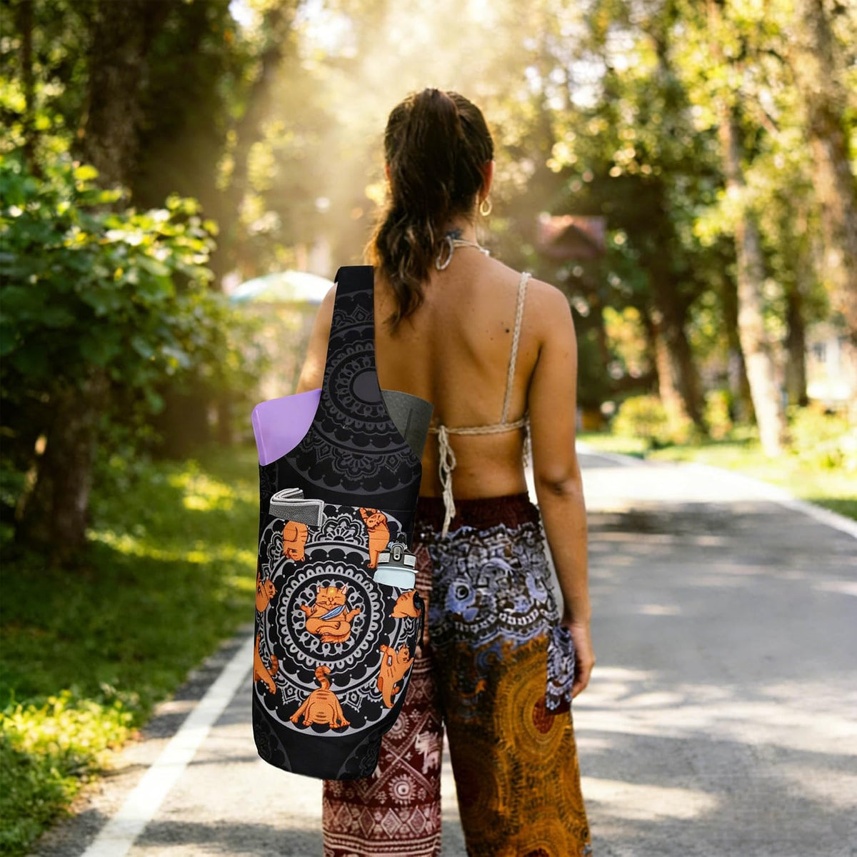 Yoga Mat Carrier Bag - Spacious Tote with Waterproof Zipper Pocket and Drawstring Water Bottle Holder, Compatible with Most Yoga Mat Sizes