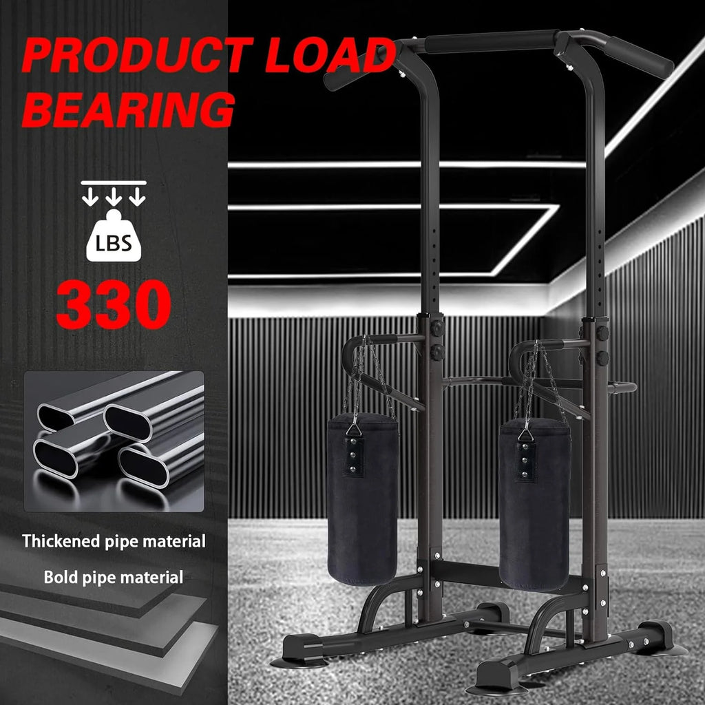 Multi-Function Power Tower Dip Station and Pull-Up Bar for Strength Training - Home and Office Gym Equipment, Black, 330 lbs Capacity