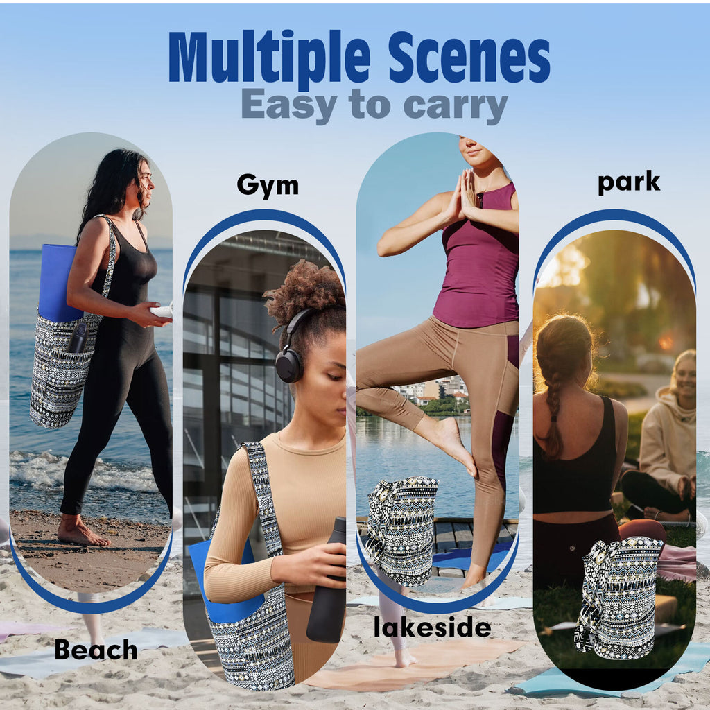 Yoga Mat Carrier Bag with Large Side Pocket and Long Strap - Fits Most Sizes