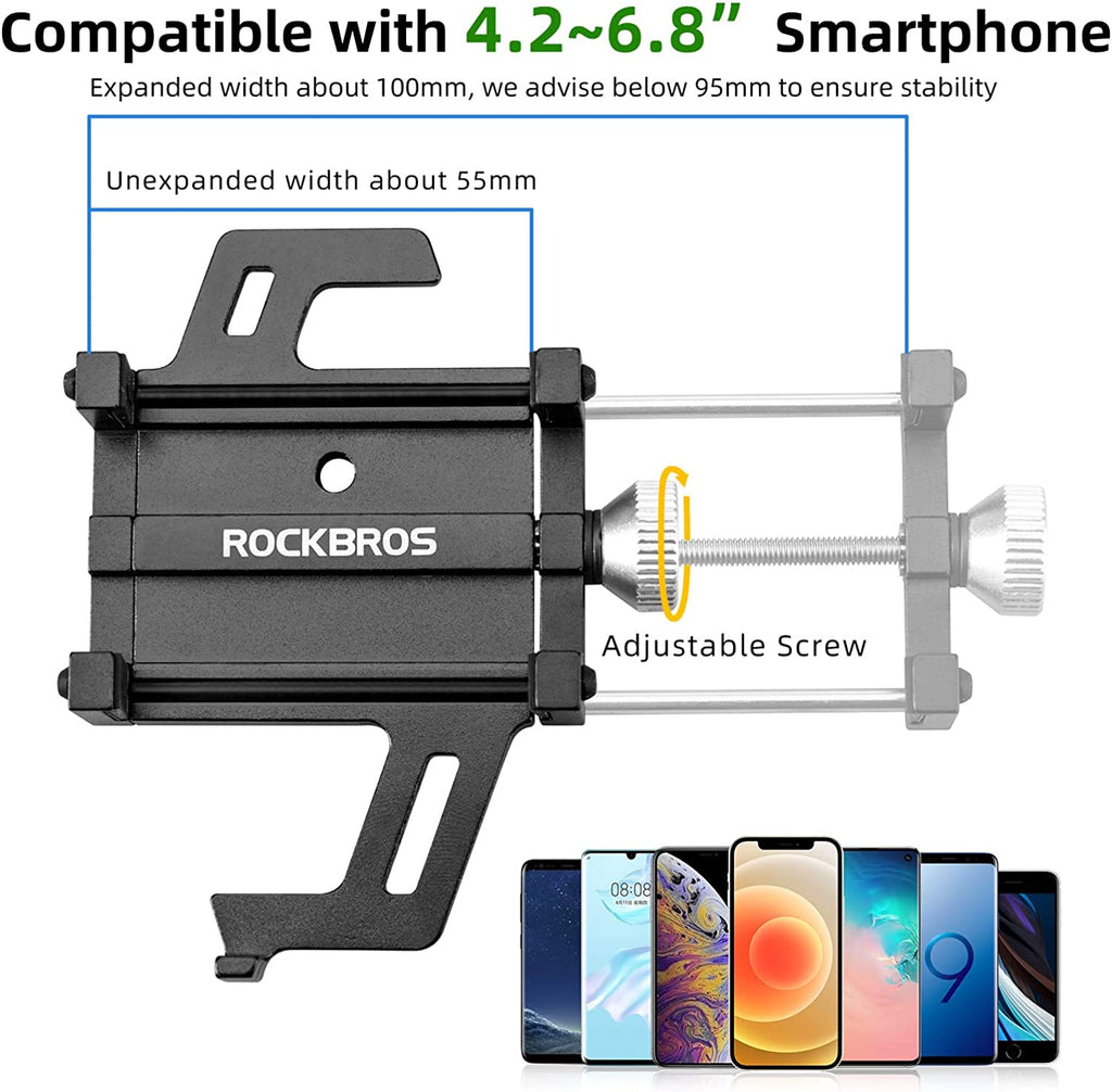 Premium Motorcycle Phone Mount with 5-Claw Lock Anti-Shake Design, Aluminum Alloy Construction, 360° Rotatable, Silicone Padded Grip, Compatible with 4.7" to 7" Smartphones (Width up to 95mm/3.7 inches)