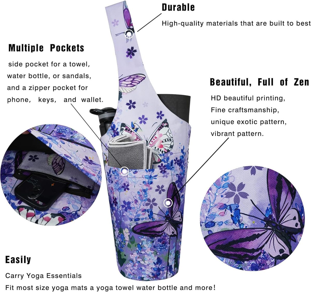 Yoga Mat Tote Bag with Pockets - Spacious and Versatile Carrier for Most Yoga Mats and Accessories