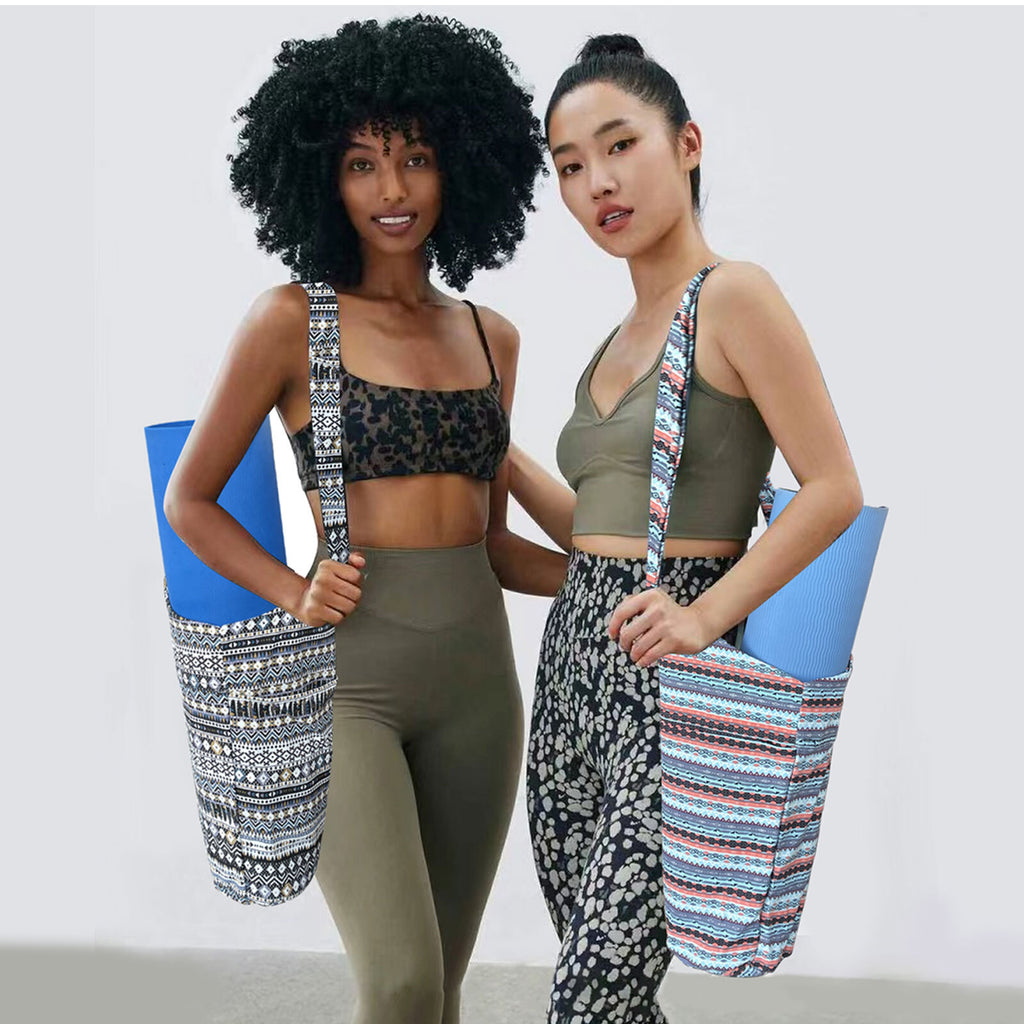 Yoga Mat Carrier Bag with Large Side Pocket and Long Strap - Fits Most Sizes