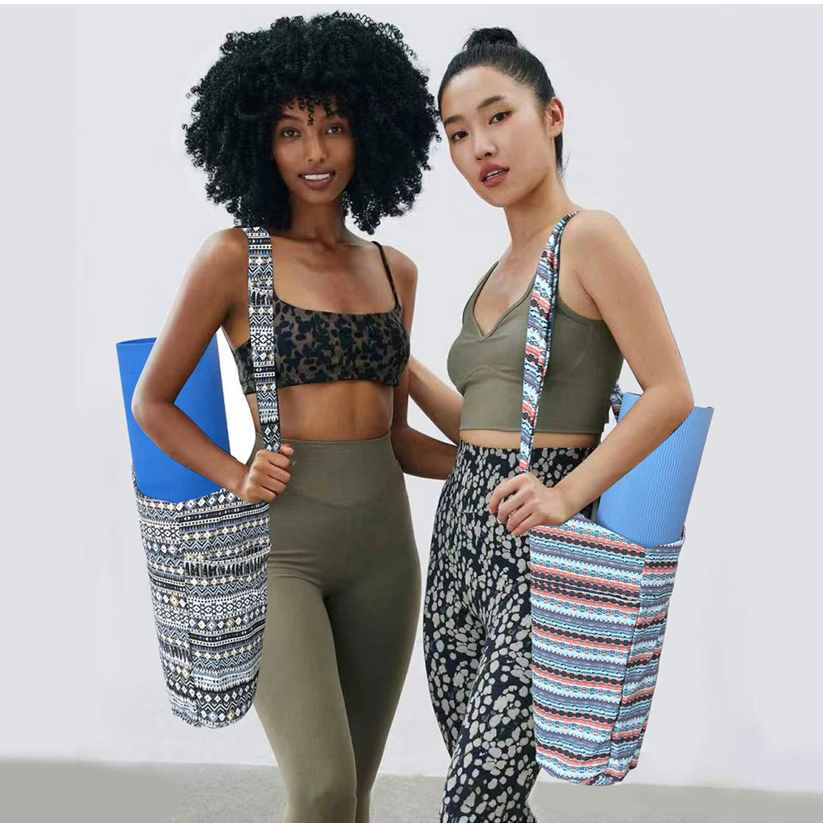 Yoga Mat Carrier Bag with Large Side Pocket and Long Strap - Fits Most Sizes