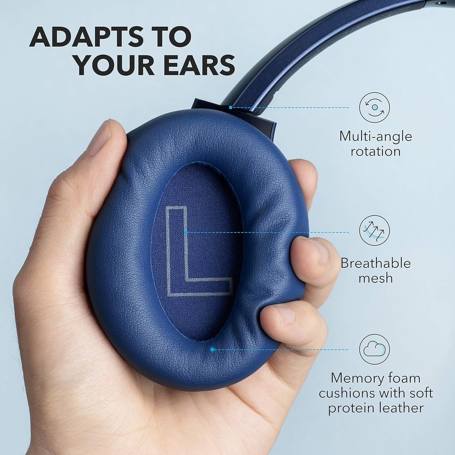 Anker Life Q20 Over-Ear Bluetooth Noise Cancelling Headphones with 60 Hours Playtime, Hi-Res Audio, Deep Bass, and Memory Foam for Travel and Office Use