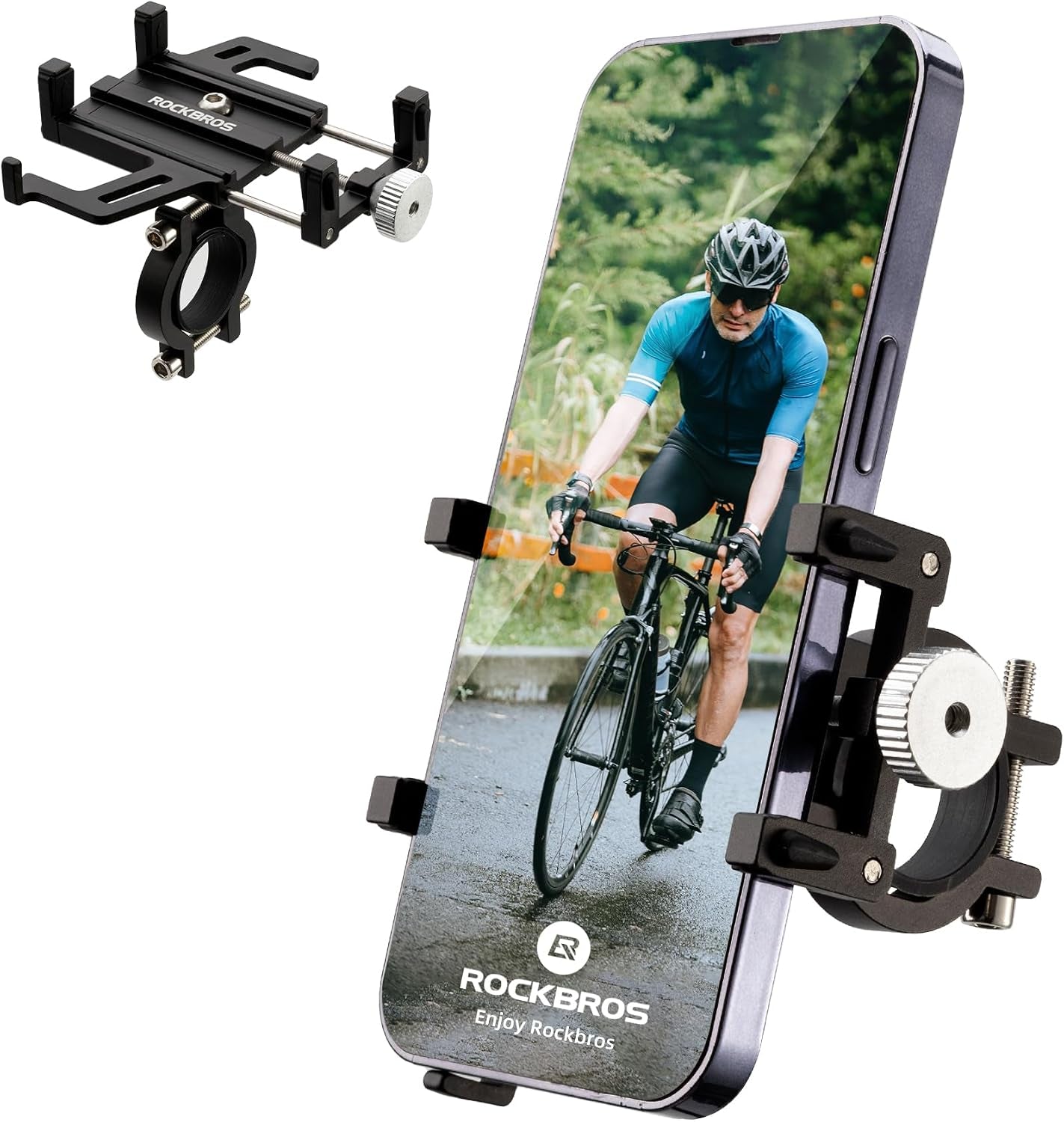 Premium Motorcycle Phone Mount with 5-Claw Lock Anti-Shake Design, Aluminum Alloy Construction, 360° Rotatable, Silicone Padded Grip, Compatible with 4.7" to 7" Smartphones (Width up to 95mm/3.7 inches)