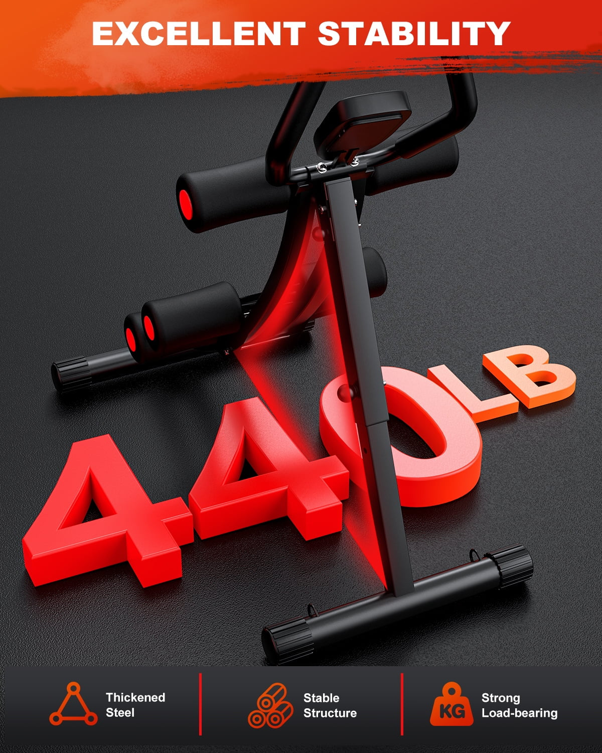 Foldable Ab Machine - Core and Abdominal Trainer for Home Gym, Supports Up to 440 lbs, Equipped with LCD Display