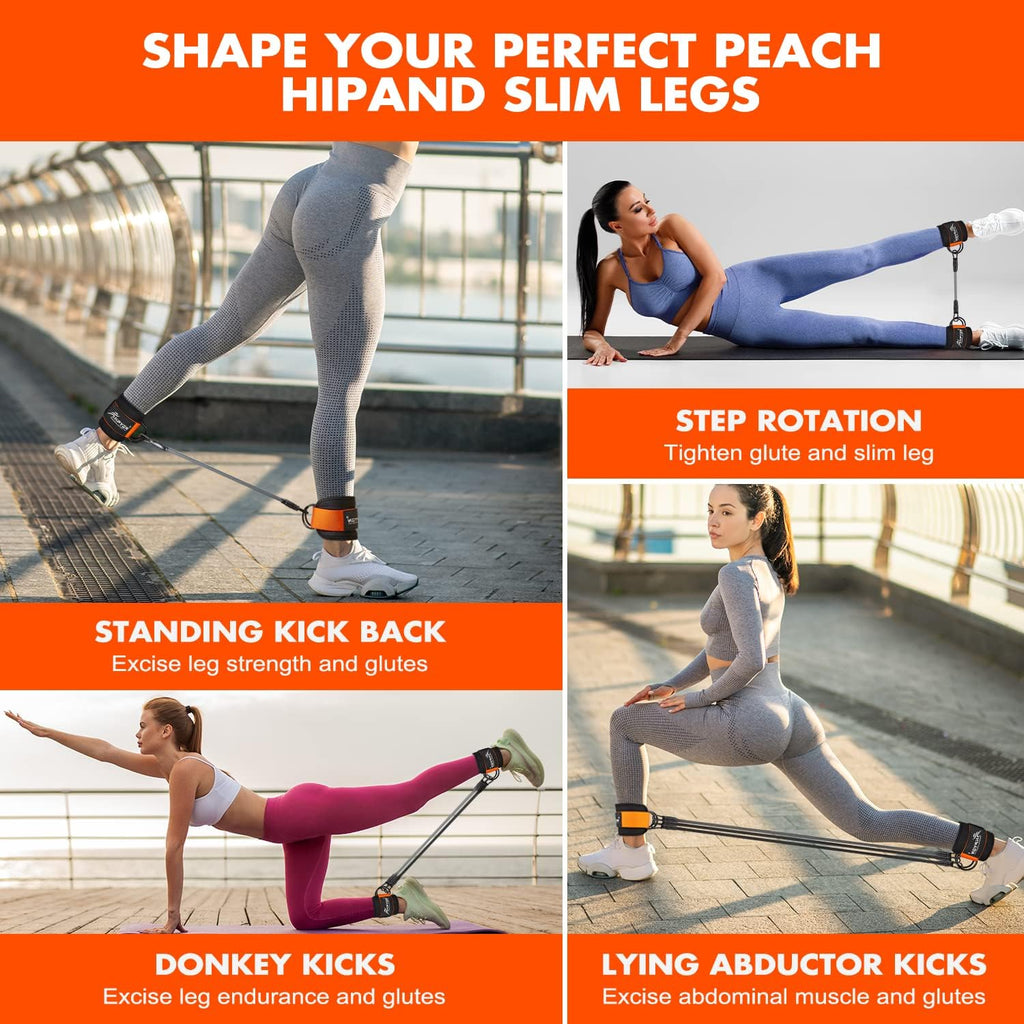 Ankle Resistance Bands with Cuffs - Complete Set for Physical Therapy, Strength Training, Yoga, Pilates, Stretching, and Glute Activation Exercises